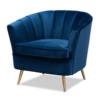 Baxton Studio TSF-66161-Navy/Gold-CC Emeline Glam and Luxe Navy Blue Velvet Fabric Upholstered Brushed Gold Finished Accent Chair